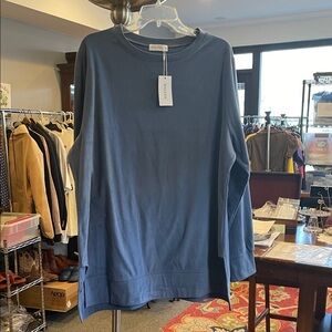 NWT MOSHU Blue Long Sleeve Crew Neck Top Size 2X Soft Fleece Casual Pullover